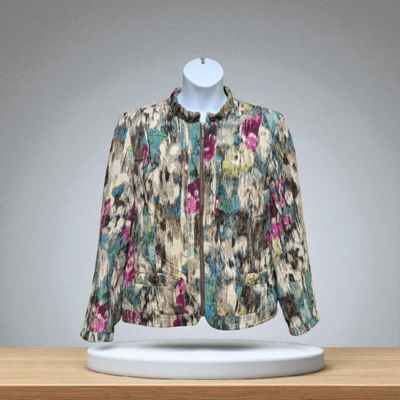 Requirements Corduroy Abstract Floral Zip Jacket Womens XL - Picture 1 of 8